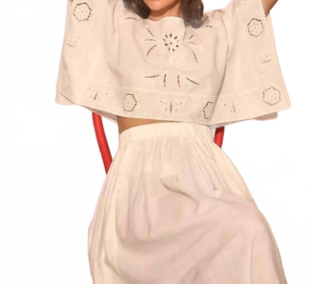 NEW HUNTER BELL keira embroidered poncho crop top in white